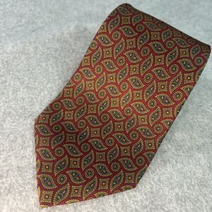 Vintage Vitaliano Pancaldi Tie Red Bronze Blue‎ Paisley Geometric Pattern